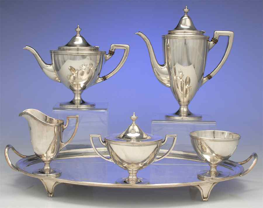 Hamilton (Sterling, Hollowware) 6 Piece Tea Set (SCP, STP, SCR, SSU, SWB, WT19) by Tiffany & CO SILVER-1