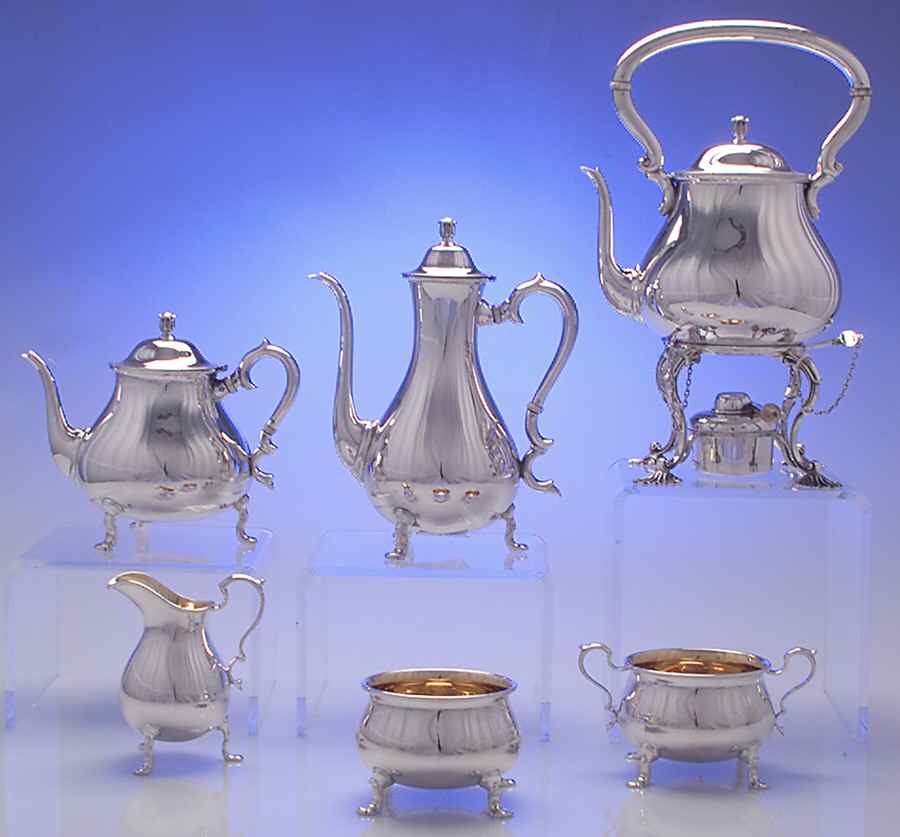 Lamerie (Sterling, Hollowware) Demi Kettle & Waste 6-Piece Tea Set by Tuttle-1