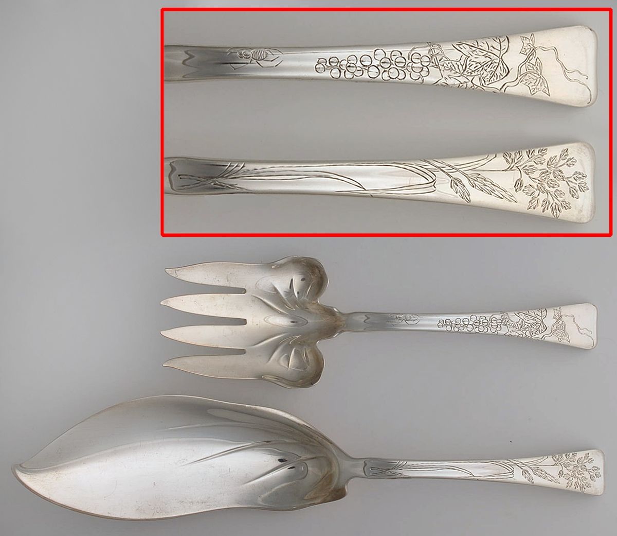 Lap-Over-Edge (Engraved) 2 Piece Large Solid Fish Serving Set by Tiffany & CO SILVER-1