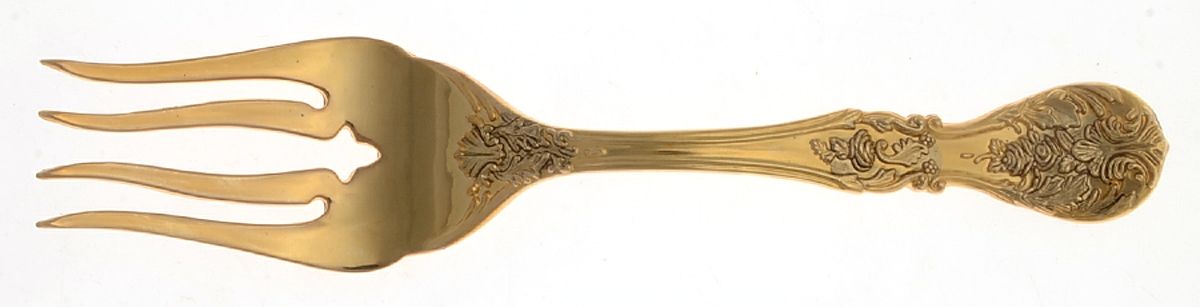 TWS330 (Gold Electroplate) Medium Solid Cold Meat Serving Fork by Towle Silver-1