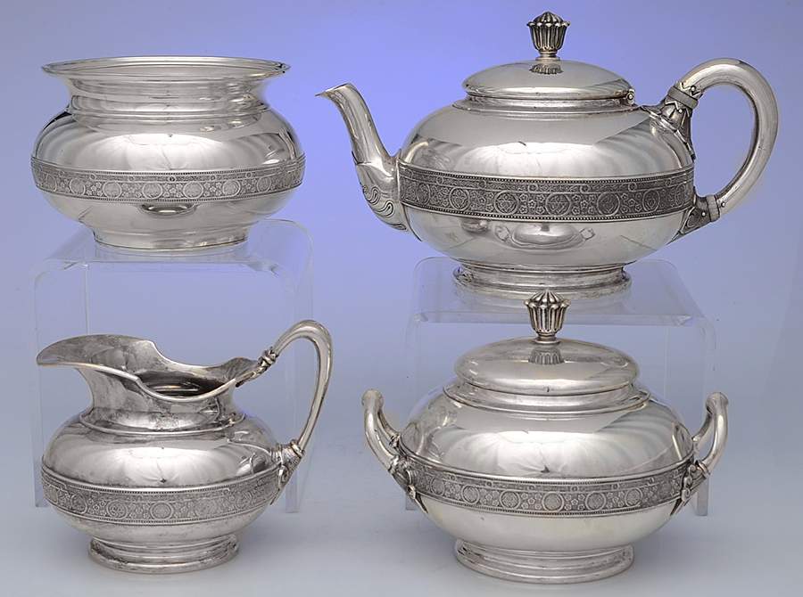 Persian (Sterling, Hollowware) 4 Piece Tea Set (STP, SCR, SSU, SWB) by Tiffany & CO SILVER-1