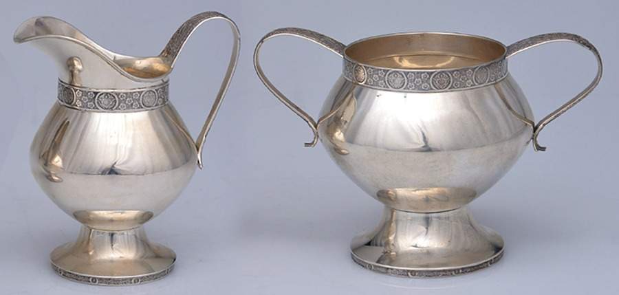 Persian (Sterling, Hollowware) Mini Sterling Creamer and Open Sugar by Tiffany & CO SILVER-1