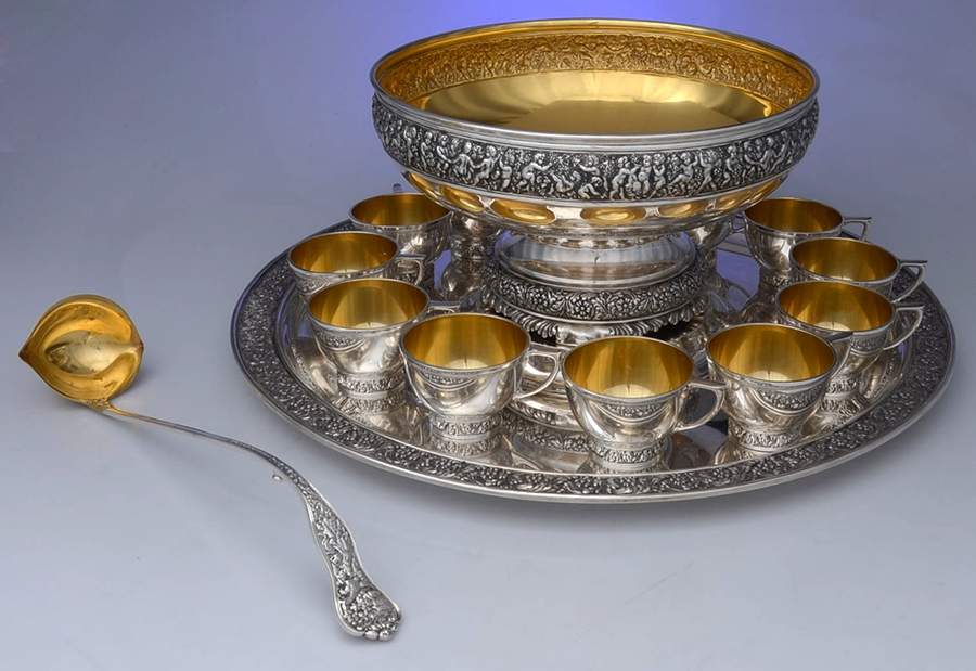 Olympian (Sterling, Hollowware) 15 Pc Punch Set (Bowl,12 Cup,Tray,Ladle) by Tiffany & CO SILVER-1