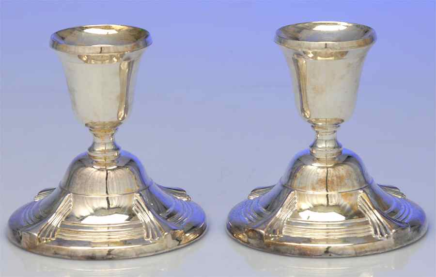 Symphony (Silverplate, Hollowware) Pair of 3" Console Candleholders by Towle Silver-1