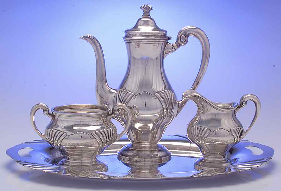 Onslow (Sterling, Hollowware) 4-Piece Sterling Demi Set with CR, SU, Tray by Tuttle-1
