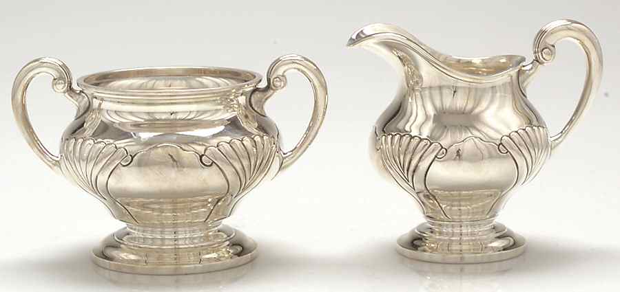 Onslow (Sterling, Hollowware) Mini Sterling Creamer and Open Sugar by Tuttle-1