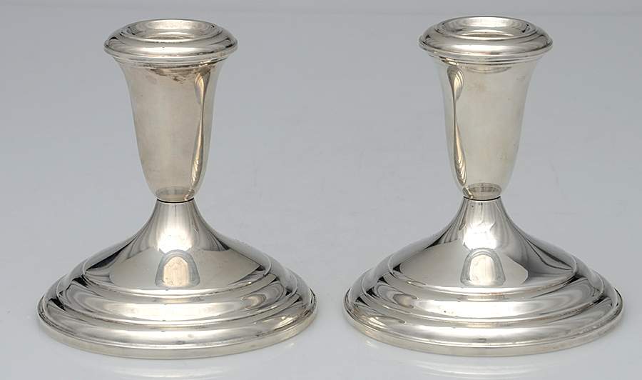 49 (Sterling, Hollowware) Pair of Weighted Candleholders by Towle Silver-1