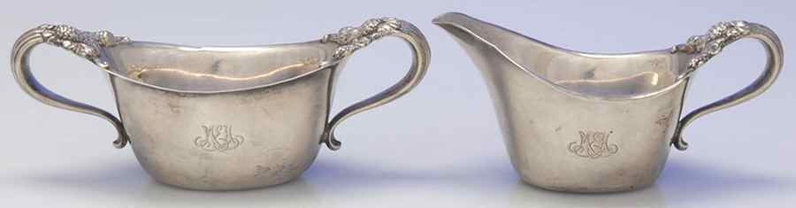 Clover (Sterling, Hollowware Only) Mini Sterling Creamer and Open Sugar by Tiffany & CO SILVER-1