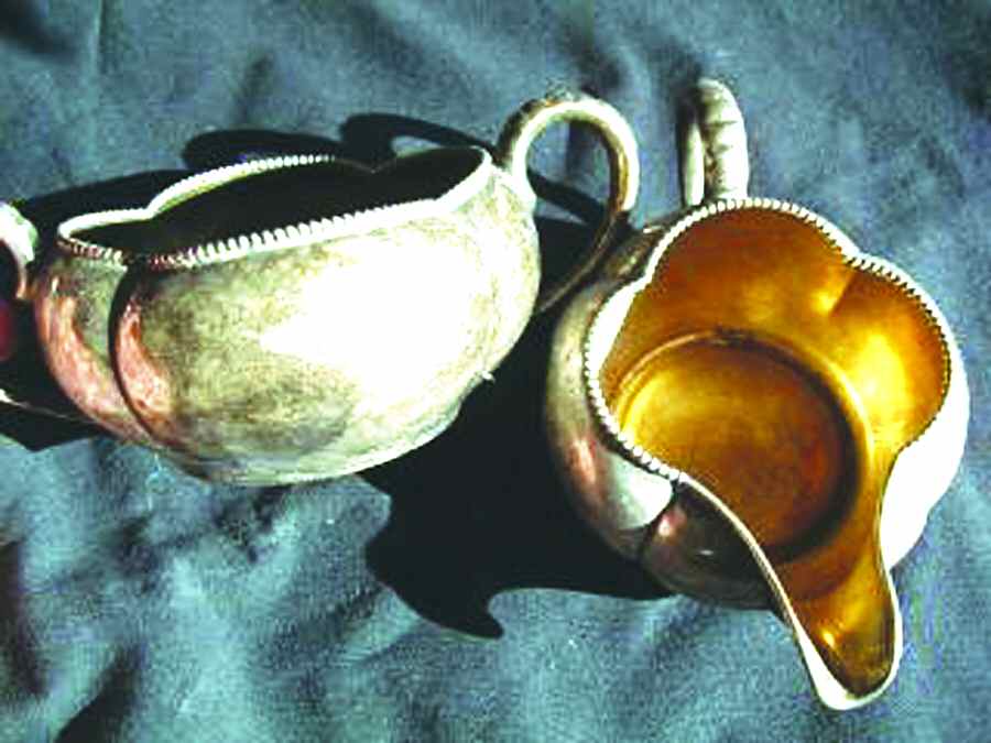 105 (Sterling, Hollowware) Mini Sterling Creamer and Open Sugar by Towle Silver-1