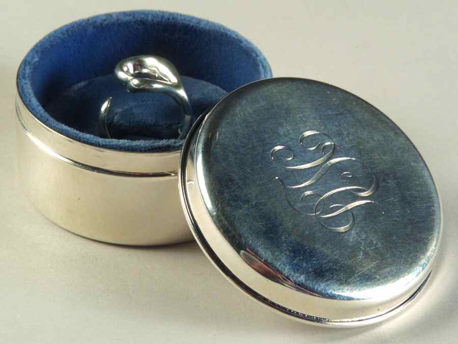 Elsa Peretti Giftware (Sterling, Hollowware) 6" Sterling Ring & Blue Velvet Box by Tiffany & CO SILVER-1