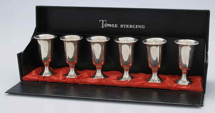 58 (Sterling, Hollowware) Weighted Cordial - Set of 6 with Case by Towle Silver-1