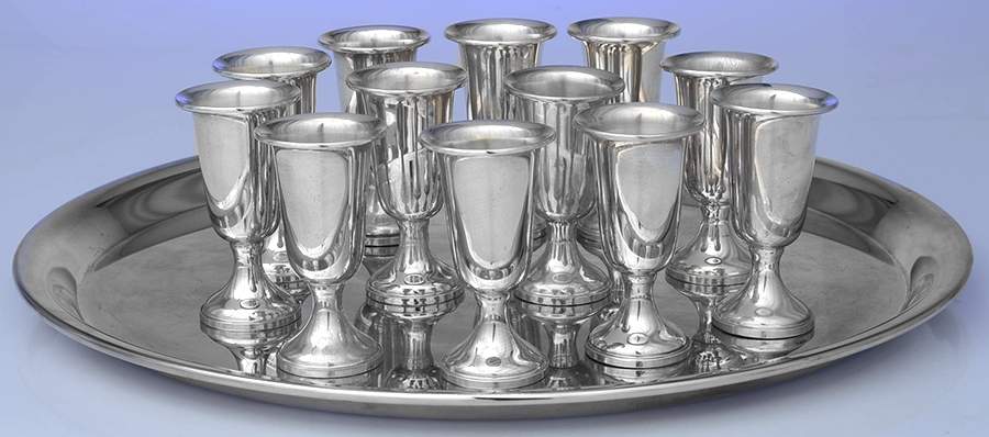 58 (Sterling, Hollowware) Weighted Cordial - Set of 12 with Complimentary Tray by Towle Silver-1