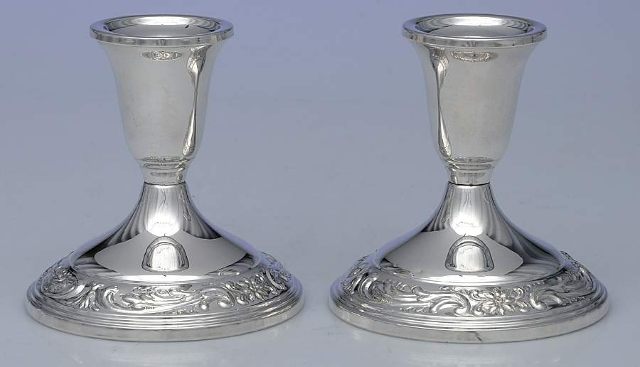 Old Master (Sterling, Hollowware, Towle Mark) Pair of Weighted Console Candleholders by Towle Silver-1