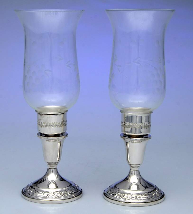Old Master (Sterling, Hollowware, Towle Mark) Pair of Weighted Hurricane Lamp & Globe by Towle Silver-1