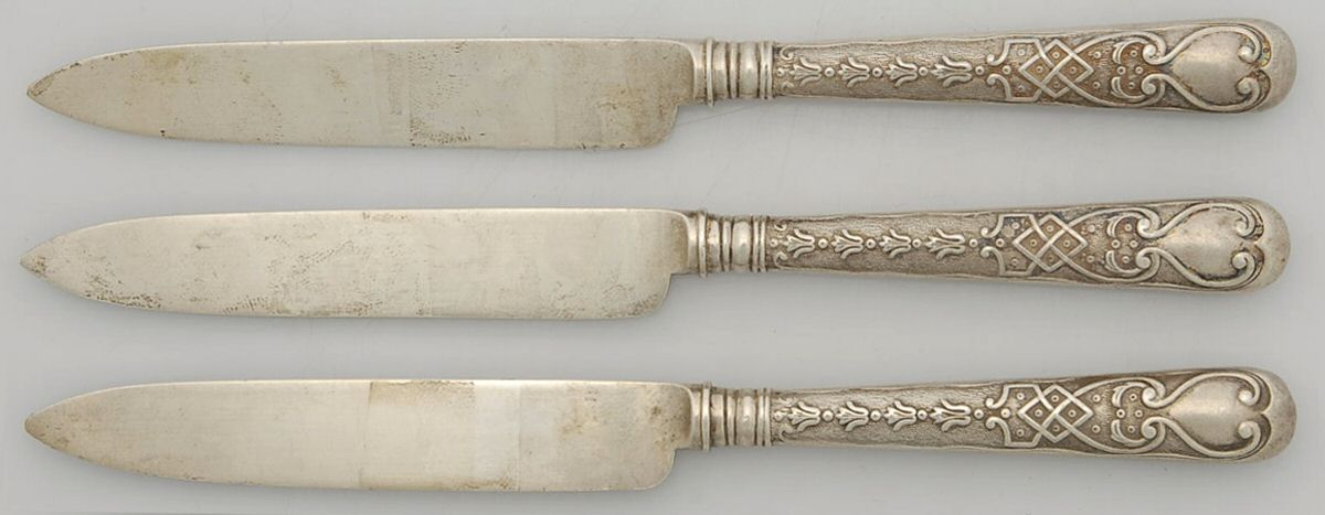 TBY1 (Sterling) Set of 3 Hollow Handle Sterling Blade Fruit Knifes by Thomas Bradbury&Sons-1