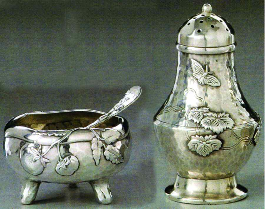 Lap-Over-Edge, Hollowware Open Master Salt W/Spoon & Pepper Shaker by Tiffany & CO SILVER-1