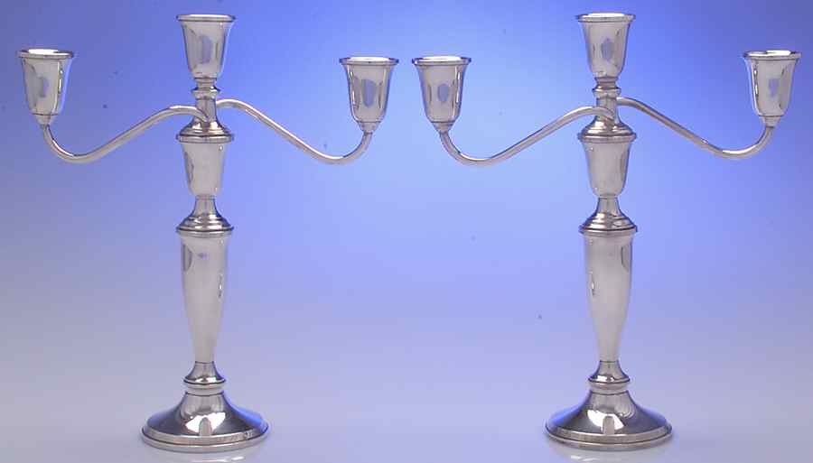 Craftsman (Sterling, 1932, Hollowware) Pair of 11" Weighted 3 Light Candelabra by Towle Silver-1