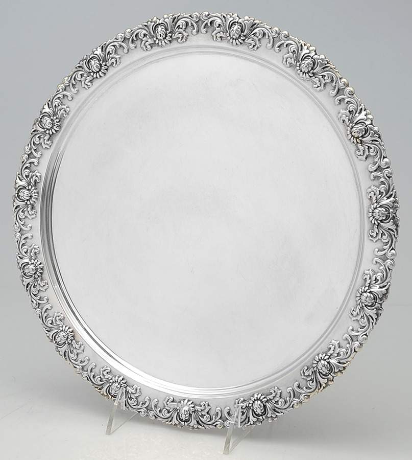 Chrysanthemum (Str, 1880, Hlw, 925-1000, Flrs&Buds) 12" Round Tray by Tiffany & CO SILVER-1