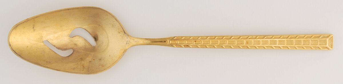 Mondrian-(Gold Electroplate) Pierced Tablespoon (Serving Spoon) by Towle Silver-1