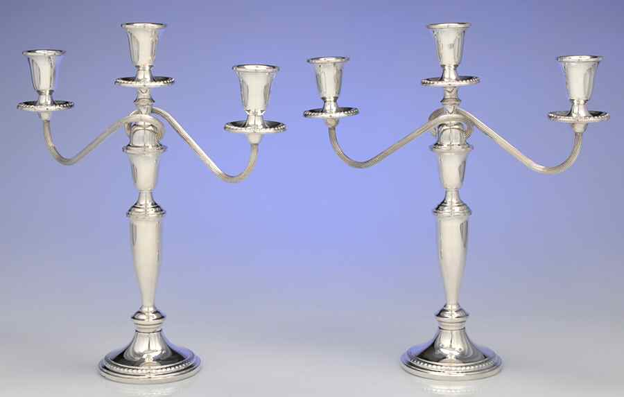 738 (Sterling, Hollowware) Pair of Weighted 3 Light Candelabra by Towle Silver-1