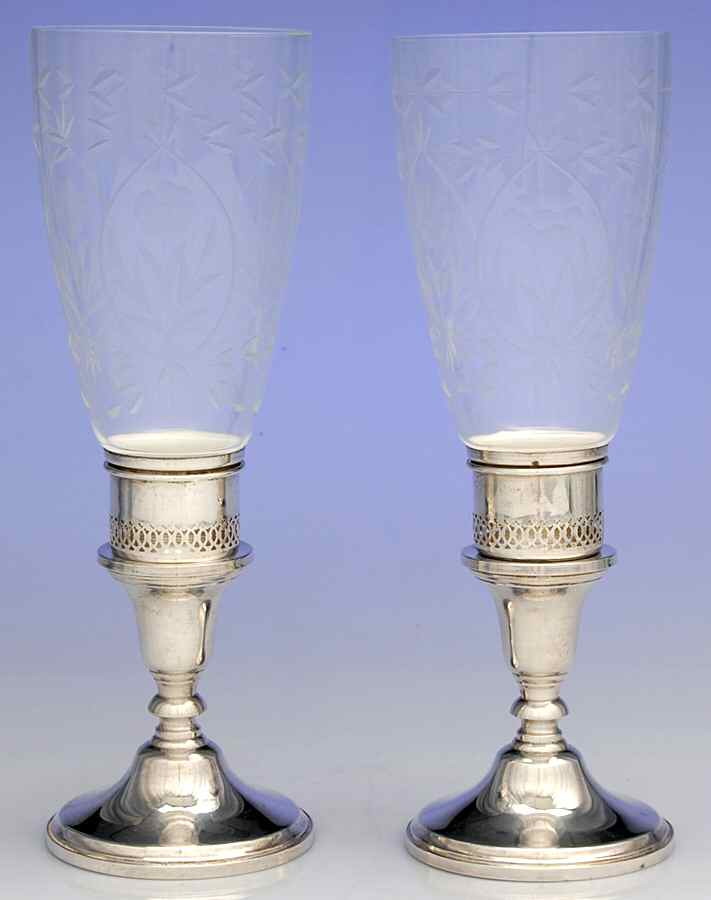 031 (Sterling, Hollowware) Pair of Weighted Hurricane Lamp & Globe by Towle Silver-1