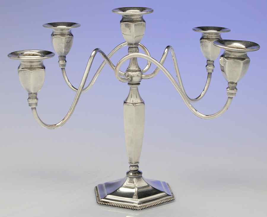 601 (Silverplate, Hollowware) Medium Plated 5-Light Candelabra by Taunton Silverplate-1