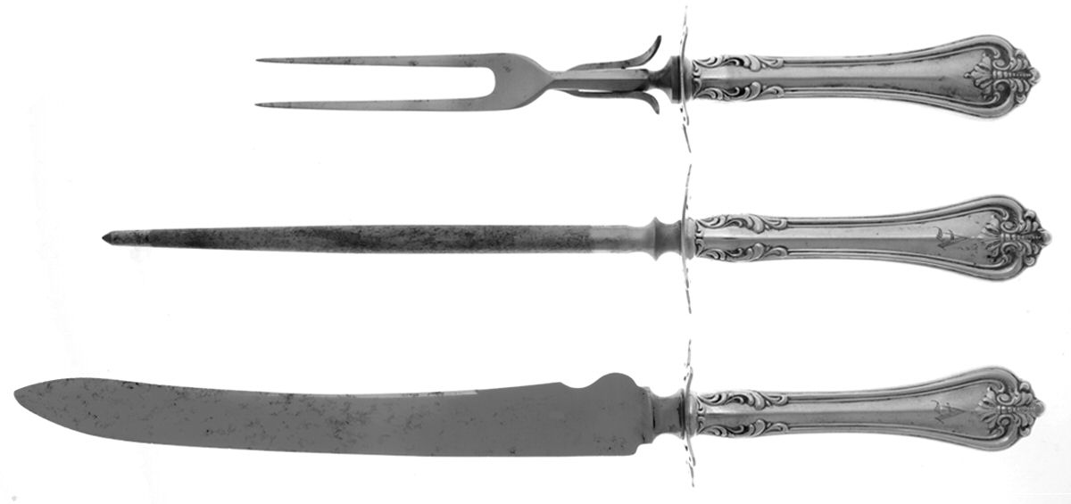 Richmond (Sterling, 1901, Monograms) (3 Pc)Carving Set-Lg Stnbl/Roast w/Sterling Guard by Towle Silver-1