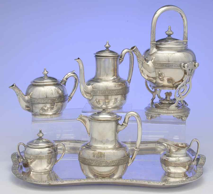 9330 (Silverplate, Hollowware) 7 Piece Mini Tea Set (PCPM, PTPM, PCRMI, PSUI, KESM, WT18) by Tiffany & CO SILVER-1