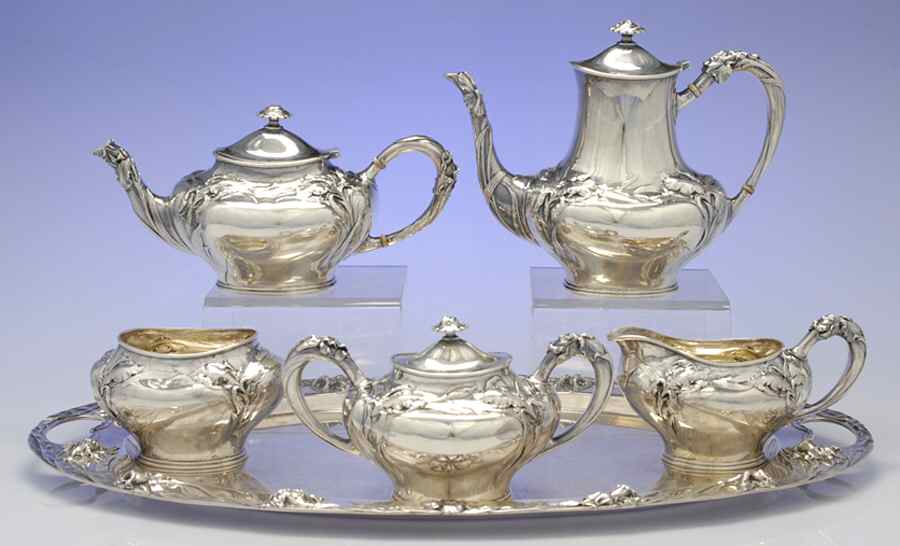 7613 (Sterling, Hollowware) 6 Piece Tea Set (SCP, STP, SCR, SSU, SWB, WTL) by Towle Silver-1