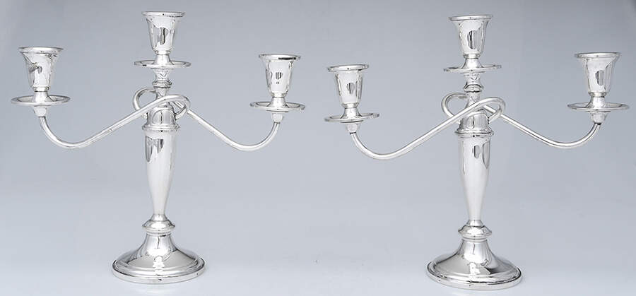 730 (Sterling, Hollowware) Pair of 3 Light Candelabra Weighted w/Drip Cups by Towle Silver-1