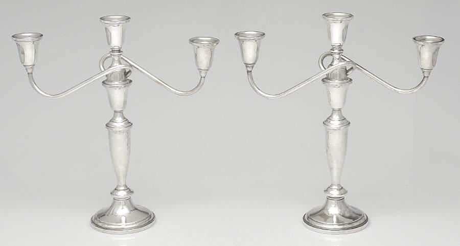 730 (Sterling, Hollowware) Pair of Weighted 3 Light Candelabra by Towle Silver-1