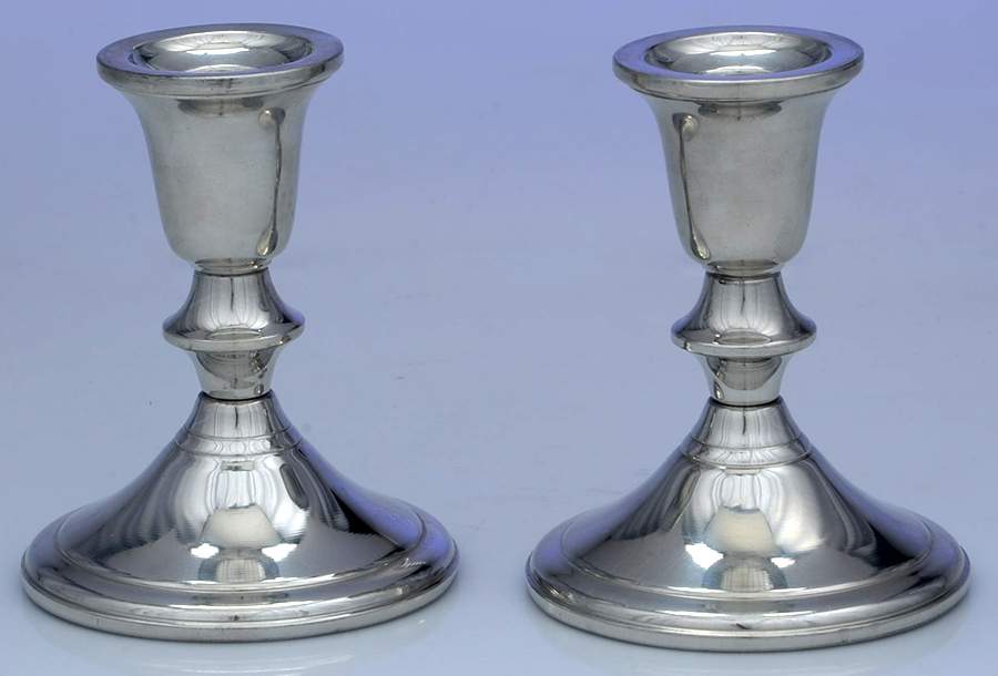 Newburyport (Pewter, Hollowware) Pair of 4" Console Candleholders by Towle Silver-1