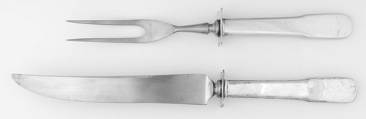 Colonial Fiddle (Sterling, 1974) Small 2-Piece Steak Carving Set w/Stainless Blade by Tuttle-1