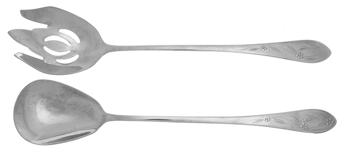 Old World Floral-Round Tip (Stainless) Solid Oversized Serving Salad Set by Temp-Tations-1