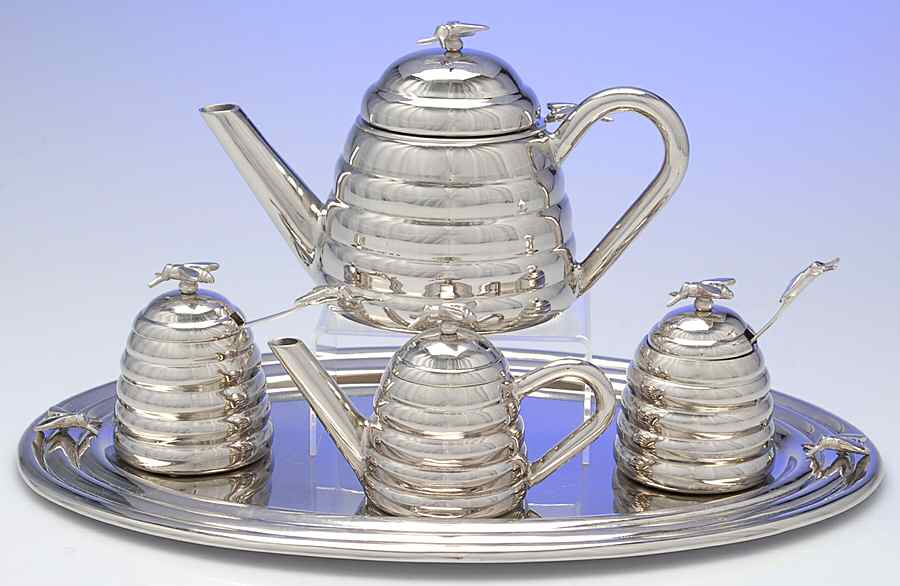 Beehive (Silverplate, Hollowware) 5 Piece Tea Set by Towle Silver-1