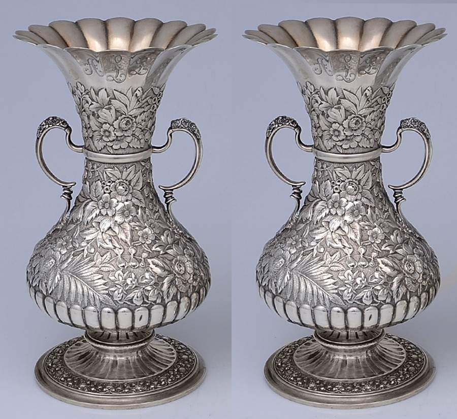 Repousse (Sterling, Hollowware) Pair of 2 Handled Vase by Tiffany & CO SILVER-1