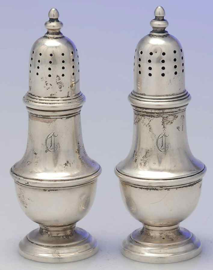 136 (Sterling, Hollowware) Salt & Pepper Set by Thomas Long -1