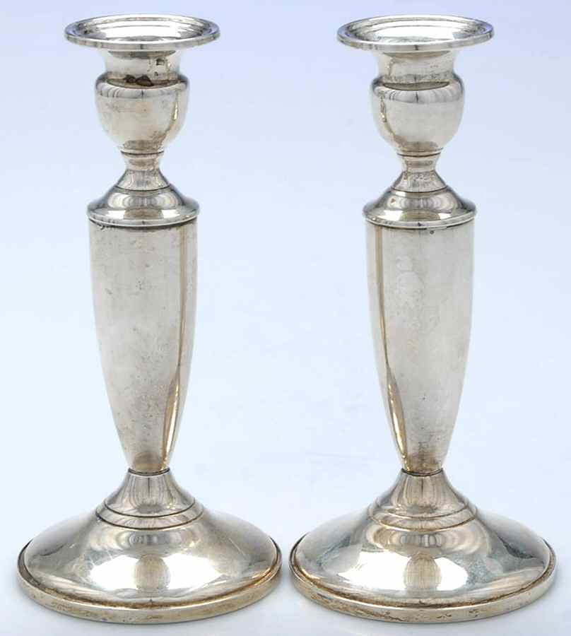 035 (Sterling, Hollowware) Pair of 7" Weighted Candlestick by Towle Silver-1
