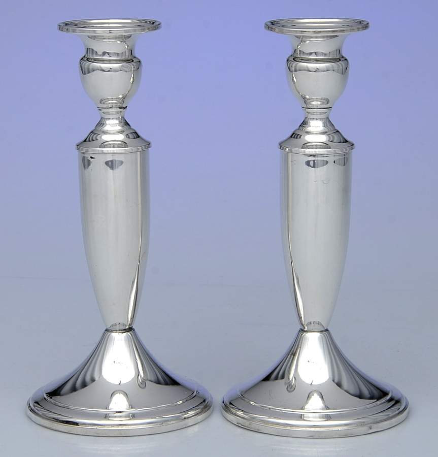 035 (Sterling, Hollowware) Pair of 7" Weighted Candlestick by Towle Silver-1