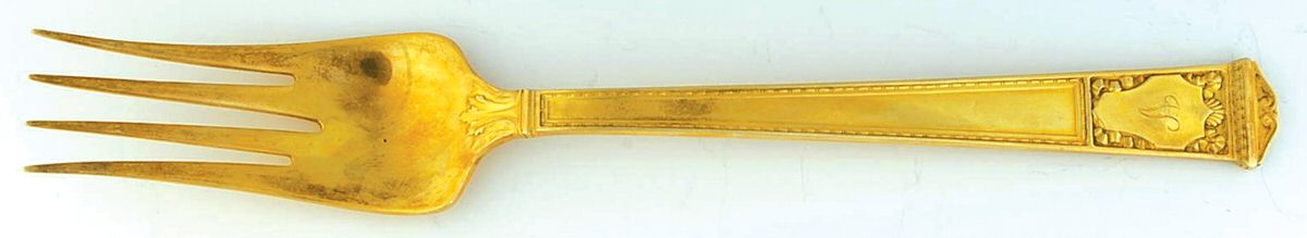 San Lorenzo Gold (Sterling, Gold Vermeil) Large Solid Cold Meat Serving Fork by Tiffany & CO SILVER-1