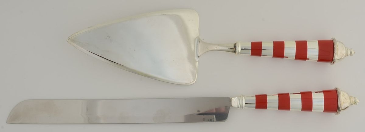 Red Stripe (Silverplate) 2 Piece Cake Serving Set (PCS & WCK) by Towle Silver-1