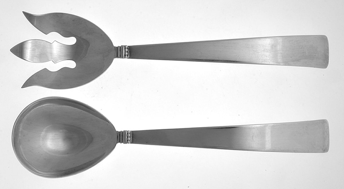 TWE2 (Silverplate) (2 Pc) Solid Salad Set by Three Crowns Silversmiths-1