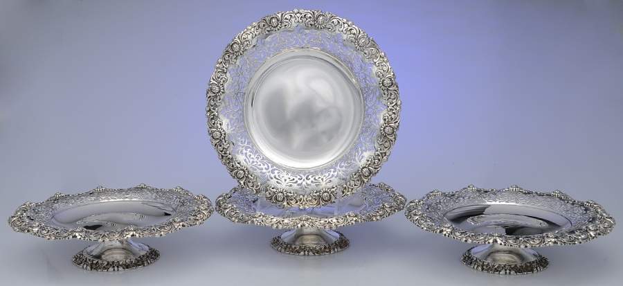 Chrysanthemum (Str, 1880, Hlw, 925-1000, Flrs&Buds) Round Compote (Height X Width) - Set of 4 by Tiffany & CO SILVER-1
