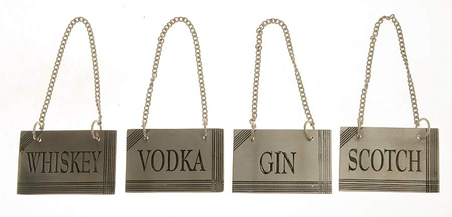 Giftware (Metal, Hollowware) Spirit Tags - Set of 4 (Gin, Scotch, Whiskey, Vodka) by Thirstystone-1