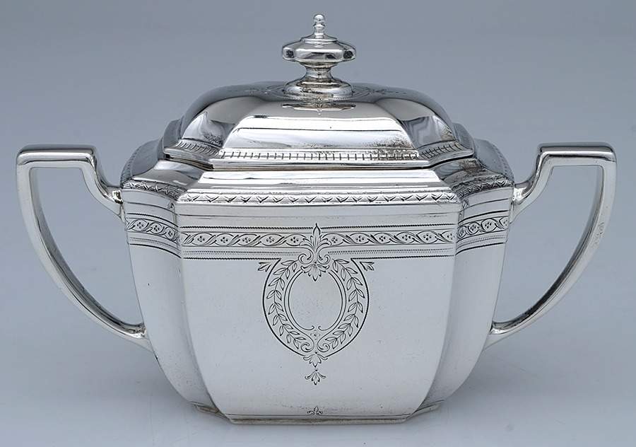 Hampton-Engraved (Sterling, Hollowware) Sugar Bowl & Lid by Tiffany & CO SILVER-1