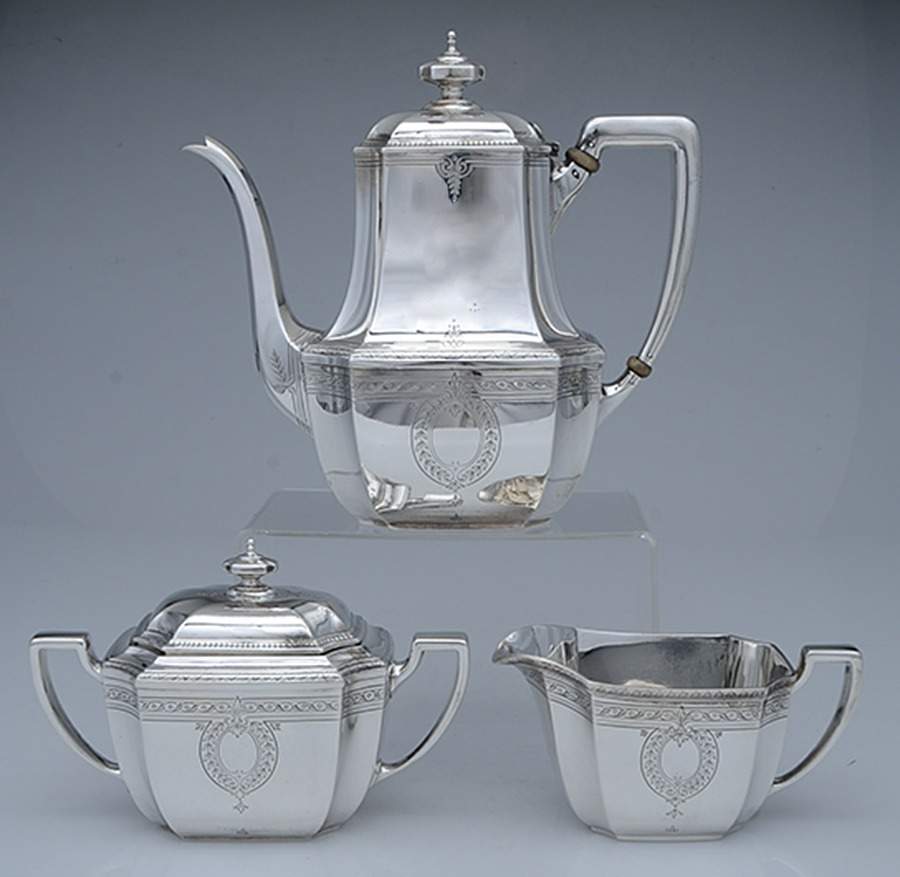 Hampton-Engraved (Sterling, Hollowware) 3-Piece Coffee Set with Coffee Pot by Tiffany & CO SILVER-1
