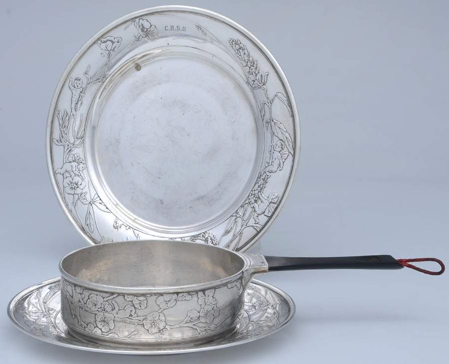 17285 (Sterling, Hollowware) (3pc) Child's Set (Porringer & Underplate, Plate) by Tiffany & CO SILVER-1