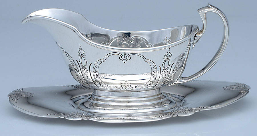 Chased Diana (Sterling, Hollowware) Sterling Gravy Boat & Underplate by Towle Silver-1