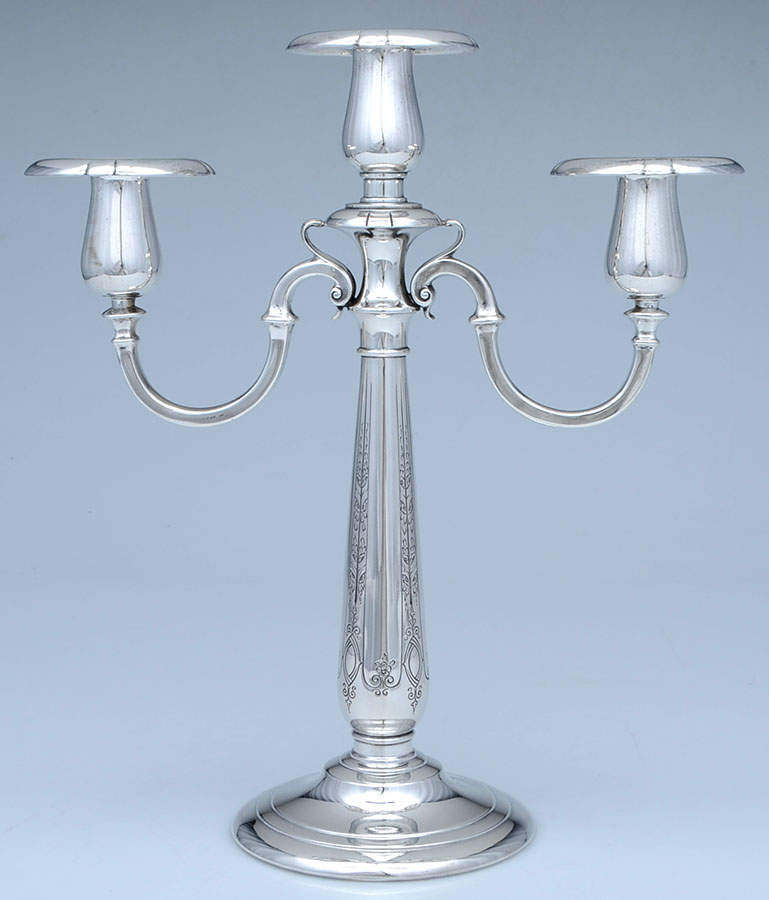 Chased Diana (Sterling, Hollowware) 11" Weighted 3 Light Candelabra by Towle Silver-1