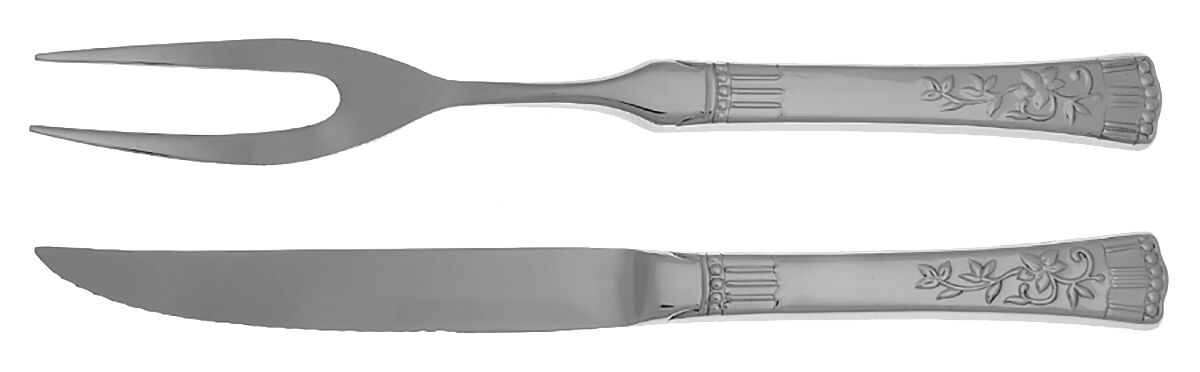 Floral Lace Stainless Large 2-Piece Roast Carving Set w/Stainless Blade by Temp-Tations-1